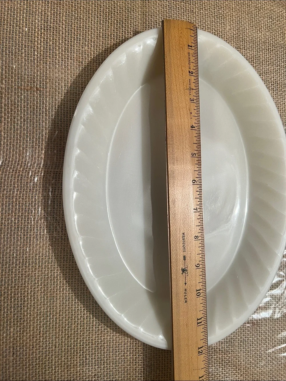 Fire King Oven Ware Oval Platter Swirl Design Edge Ivory Color 12